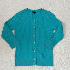 Talbots Teal Blue Button Front Cardigan Sweater With Gold Buttons Size S